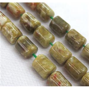 Green Serpentine Jasper beads, 3faces tube, approx 10x13mm