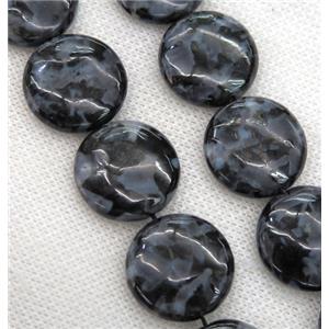 natural black Feldspar jasper beads, flat-round, approx 20mm dia