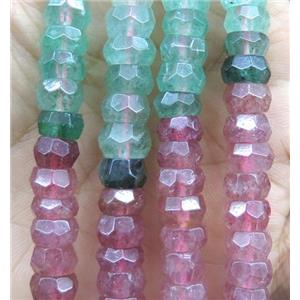 faceted Strawberry Quartz heishi beads, green and red, approx 5x8mm
