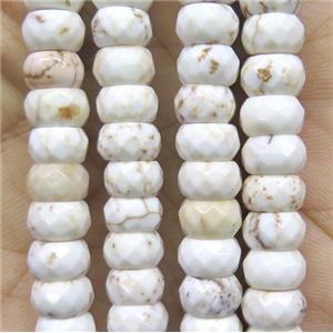 white turquoise beads, faceted rondelle, approx 6x10mm