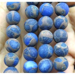 agate beads within goldsand, matter round, blue, approx 6mm dia