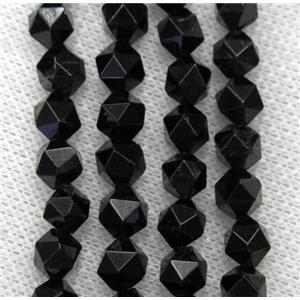 black tourmaline ball beads, faceted round, approx 10mm dia