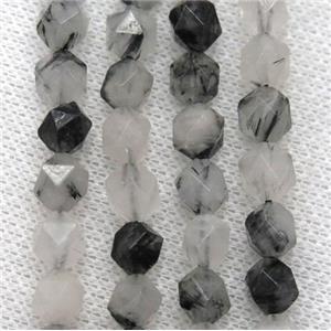 faceted round Black Rutilated Quartz beads ball, approx 8mm dia