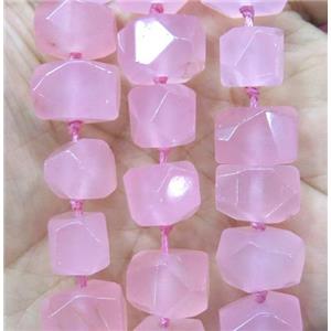 jade nugget bead, faceted freeform, pink dye, approx 15-20mm