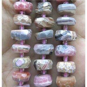 faceted Rhodochrosite heishi beads, pink, approx 8-12mm
