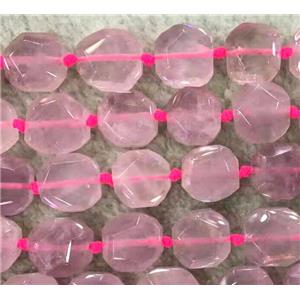 Rose Quartz beads, pink, faceted square, approx 13x13mm
