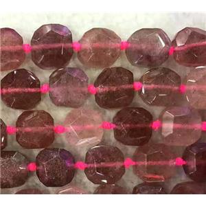 Strawberry Quartz beads, pink, faceted square, approx 13x13mm