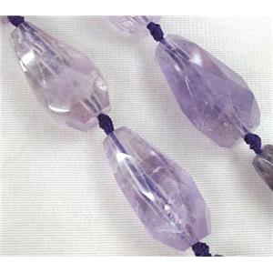 amethyst beads, light purple, faceted teardrop, approx 15-45mm