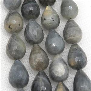 Labradorite beads, faceted teardrop, approx 13x18mm