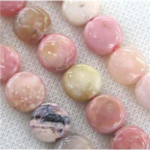 pink opal stone beads, flat round, approx 25mm dia