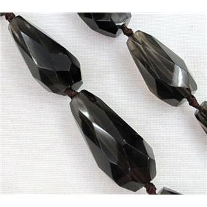smoky quartz bead, dark-grey, faceted teardrop, approx 15-45mm
