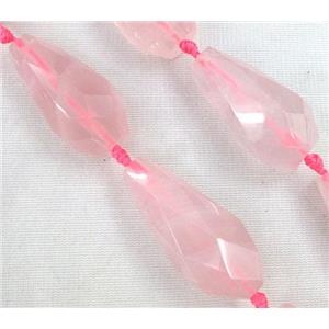 rose quartz bead, pink, faceted teardrop, approx 15-45mm