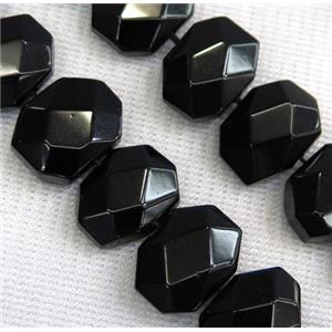 black onyx agate bead, faceted oval, approx 10-14mm