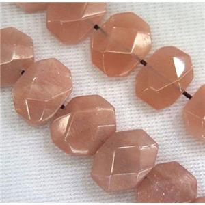 sunstone beads, faceted oval, pink, approx 10-14mm
