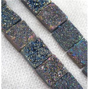 rainbow druzy Quartz beads, square, approx 12x12mm, 16pcs per st