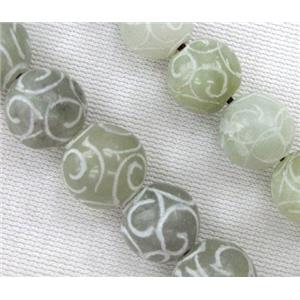 round Agalmatolite Beads, green, approx 14mm dia