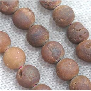 round matte agate druzy beads, gold champagne, approx 10mm dia, 20pcs per st