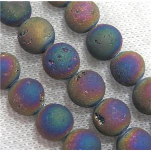 round matte agate druzy beads, rainbow, approx 10mm dia, 20pcs per st