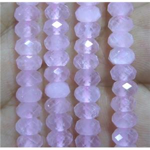 rose quartz beads, faceted rondelle, pink, approx 4x6mm