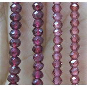 tiny red garnet beads, faceted rondelle, approx 2x2.5mm