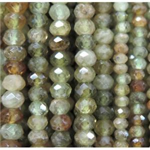 tiny green garnet beads, faceted rondelle, approx 2x2.5mm