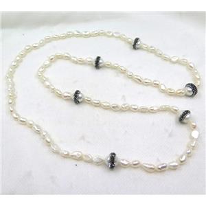 white freshwater pearl necklace pave rhinestone, approx 50cm length