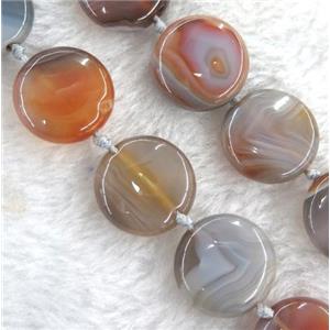 botswana agate beads, flat round, brown dye, approx 20mm dia