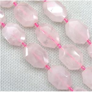 faceted Rose Quartz rectangle beads, pink, approx 15-20mm