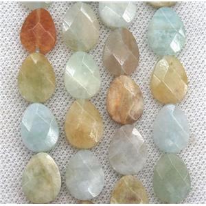 faceted Aquamarine teardrop beads, mix color, Grade AB, approx 12x16mm
