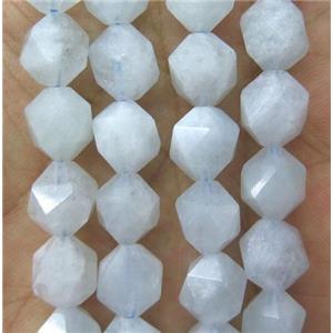 Aquamarine ball beads, faceted round, light blue, approx 10mm dia