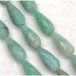 green Amazonite beads, faceted teardrop, approx 12-25mm