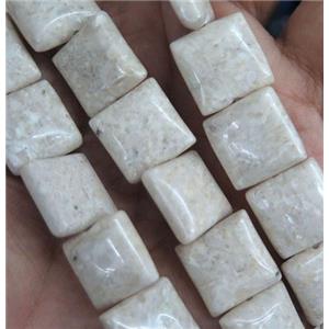 white Chinese River Jasper beads, square, Grade B, approx 14mm