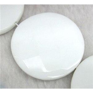white porcelain bead, faceted flat-round, approx 35mm dia, 15.5 inches