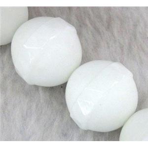 porcelain bead, round, faceted, white, approx 8mm dia, 48pcs per st
