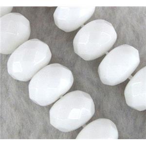 white porcelain beads, faceted rondelle, approx 6x10mm, 15.5 inches