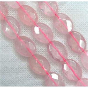 Rose Quartz beads, faceted oval, pink, approx 10x14mm