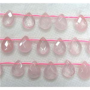 Rose Quartz beads, faceted teardrop, pink, top drilled, approx 10x14mm