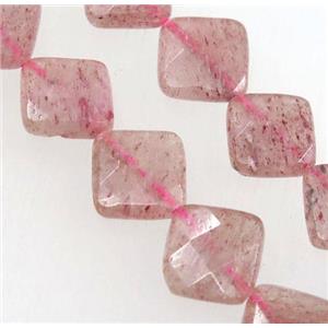 natural Strawberry Quartz beads, faceted square, approx 12mm dia