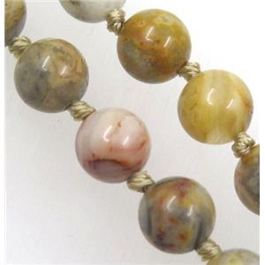 Yellow Crazy Agate beads knot Necklace Chain, approx 8mm dia, 35.5 inch length