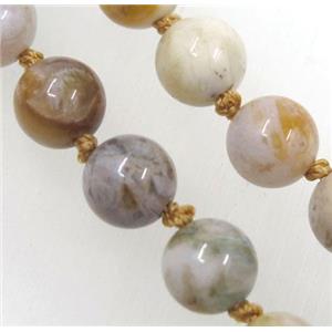 Chinese zhuye Bamboo Agate beads knot Necklace Chain, approx 8mm dia, 35.5 inch length