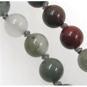 round African Bloodstone jasper beads knot Necklace Chain, approx 8mm dia, 35.5 inch length