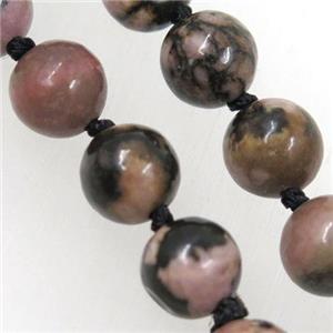 round Rhodonite beads knot Necklace Chain, approx 8mm dia, 35.5 inch length