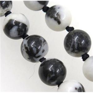 black Zebra Jasper beads knot Necklace Chain, round, approx 8mm dia, 35.5 inch length