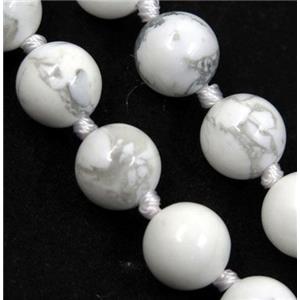 white howlite turquoise beads knot Necklace Chain, round, approx 8mm dia, 35.5 inch length