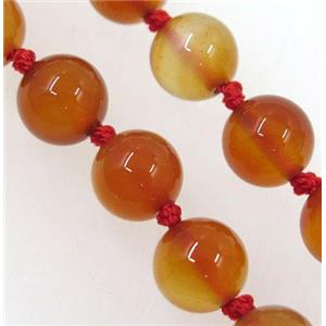 red Carnelian Agate beads knot Necklace Chain, approx 8mm dia, 35.5 inch length