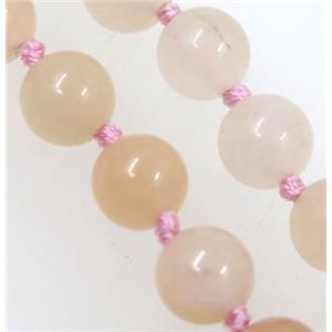 round Pink Aventurine beads knot Necklace Chain, approx 8mm dia, 35.5 inch length
