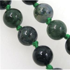 green Moss Agate beads knot Necklace Chain, round, approx 8mm dia, 35.5 inch length