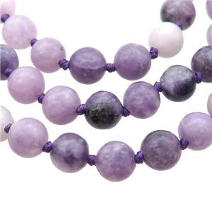 purple chalcedony beads knot Necklace Chain, round, approx 8mm dia, 35.5 inch length