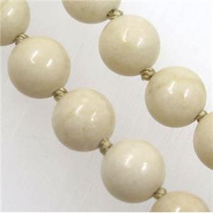 white Chinese River Jasper beads knot Necklace Chain, round, approx 8mm dia, 35.5 inch length