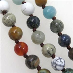 mix gemstone beads knot Rosary Necklace Chain, round, approx 8mm dia, 35.5 inch length